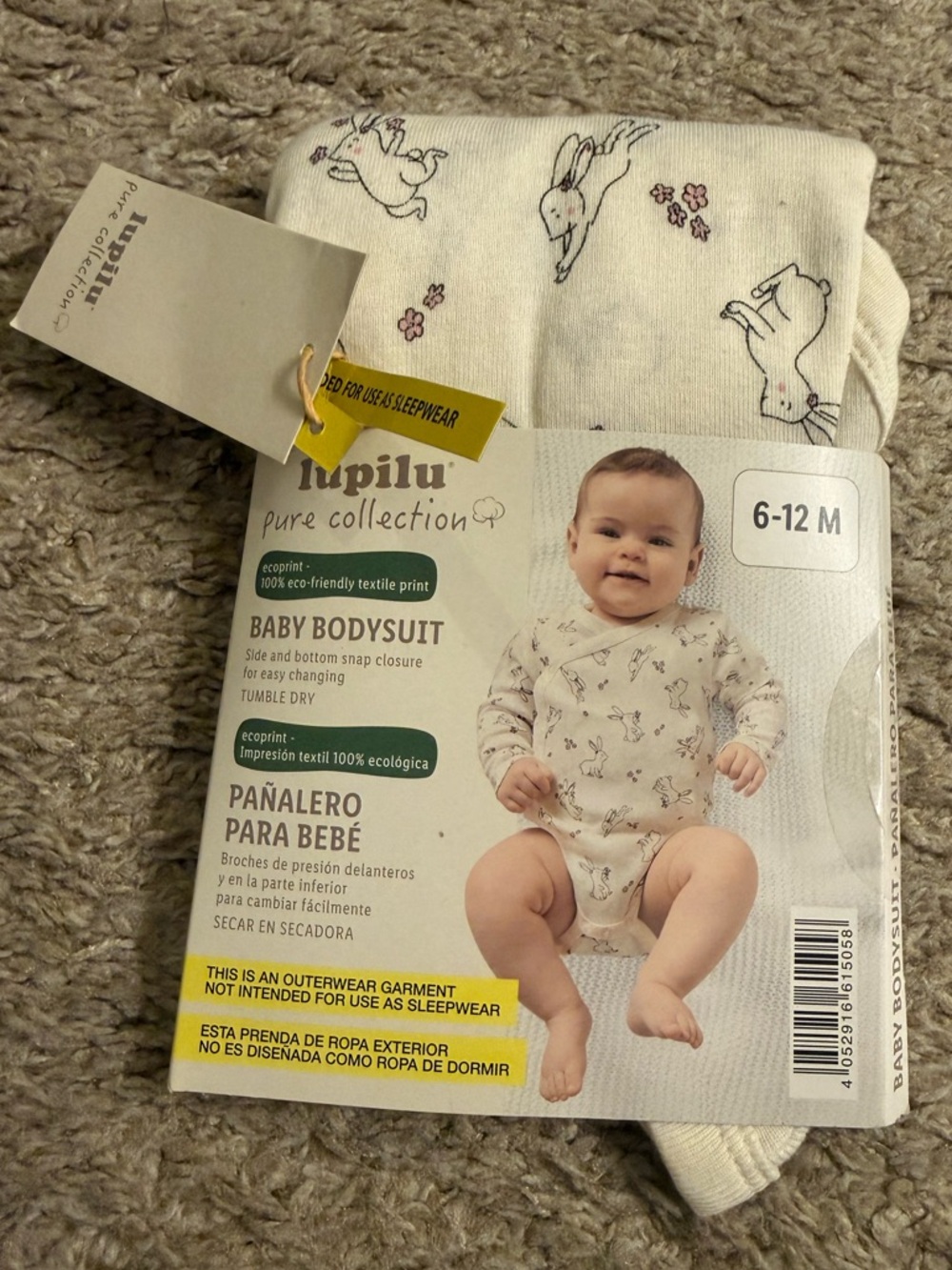 Baby Girl White Spring Bunny Bodysuit Onesie - size 6-12M